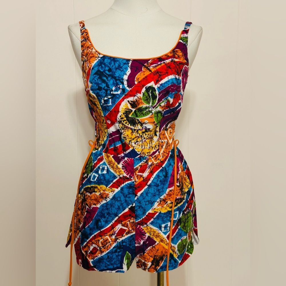 Vintage 60’s Coles of California multicolor batik one piece bathing suit size 10
